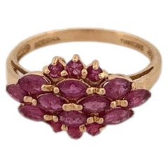 14K Yellow Gold Bold Ruby Marquise Cluster Ring Floral