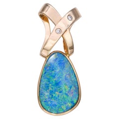 14k Yellow Gold Boulder Opal and Diamond Pendant