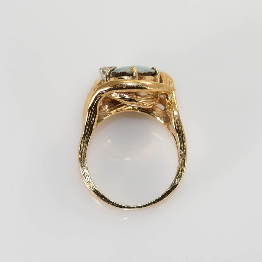 Bague en or jaune 14K avec opale de Boulder et diamant 9.9g Excellent état - En vente à Laguna Beach, CA