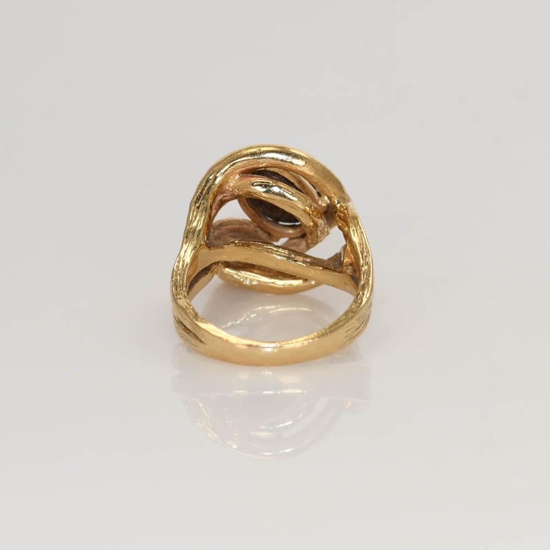 Bague en or jaune 14K avec opale de Boulder et diamant 9.9g en vente 2