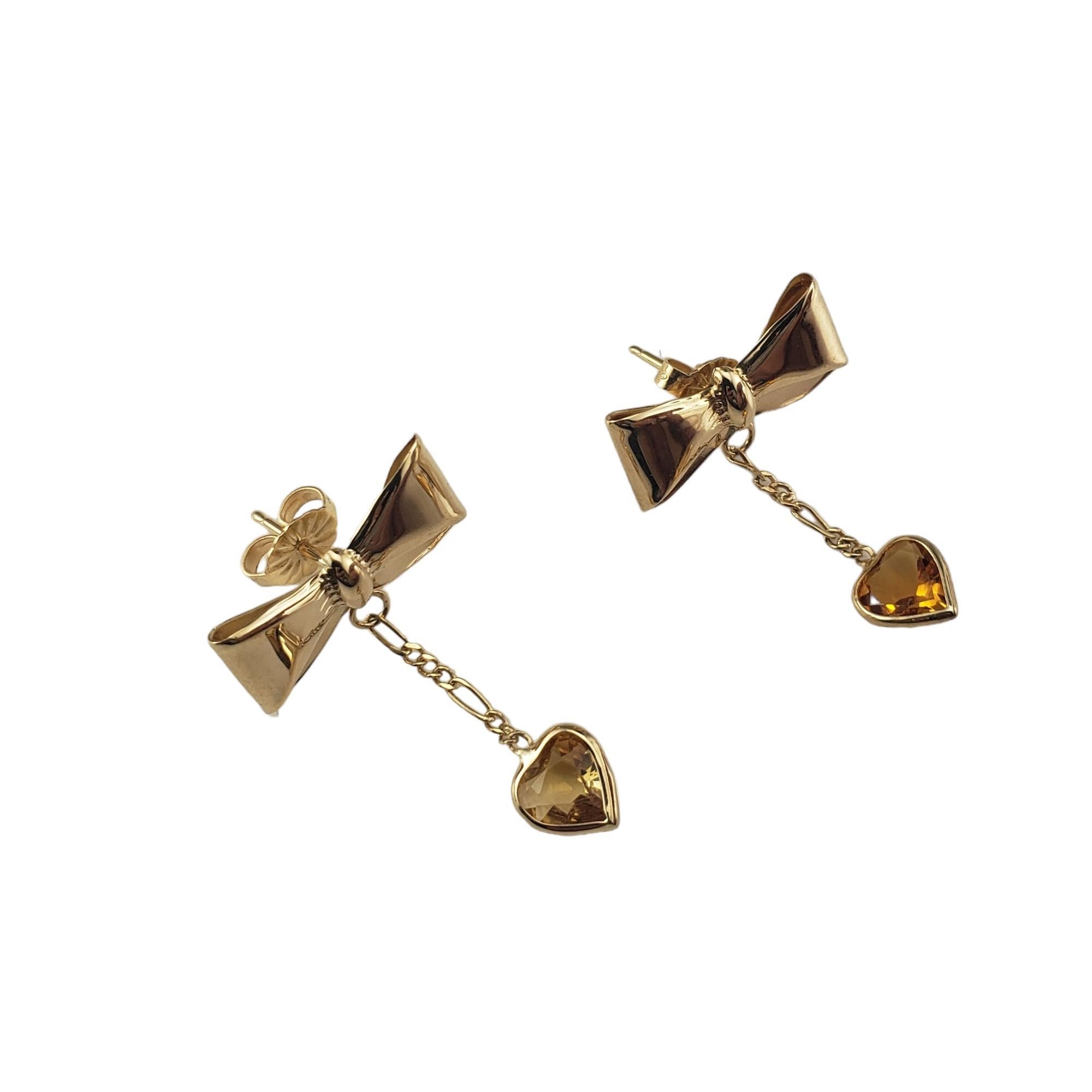 14K Yellow Gold Bow Dangle Earrings #16387 In Good Condition For Sale In Washington Depot, CT
