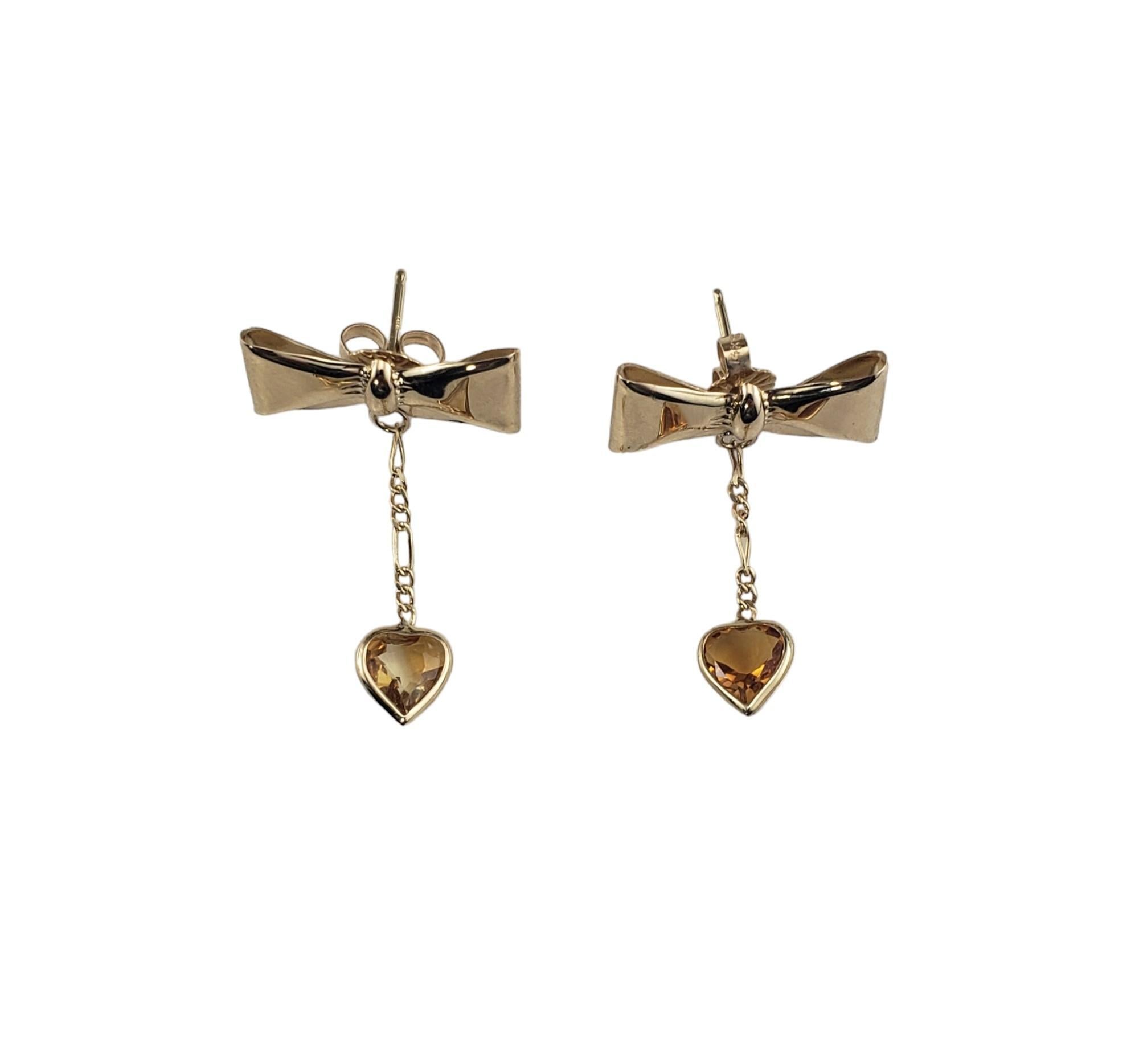 14K Yellow Gold Bow Dangle Earrings #16387 For Sale