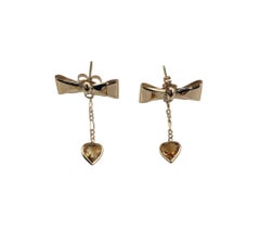 14K Yellow Gold Bow Dangle Earrings #16387