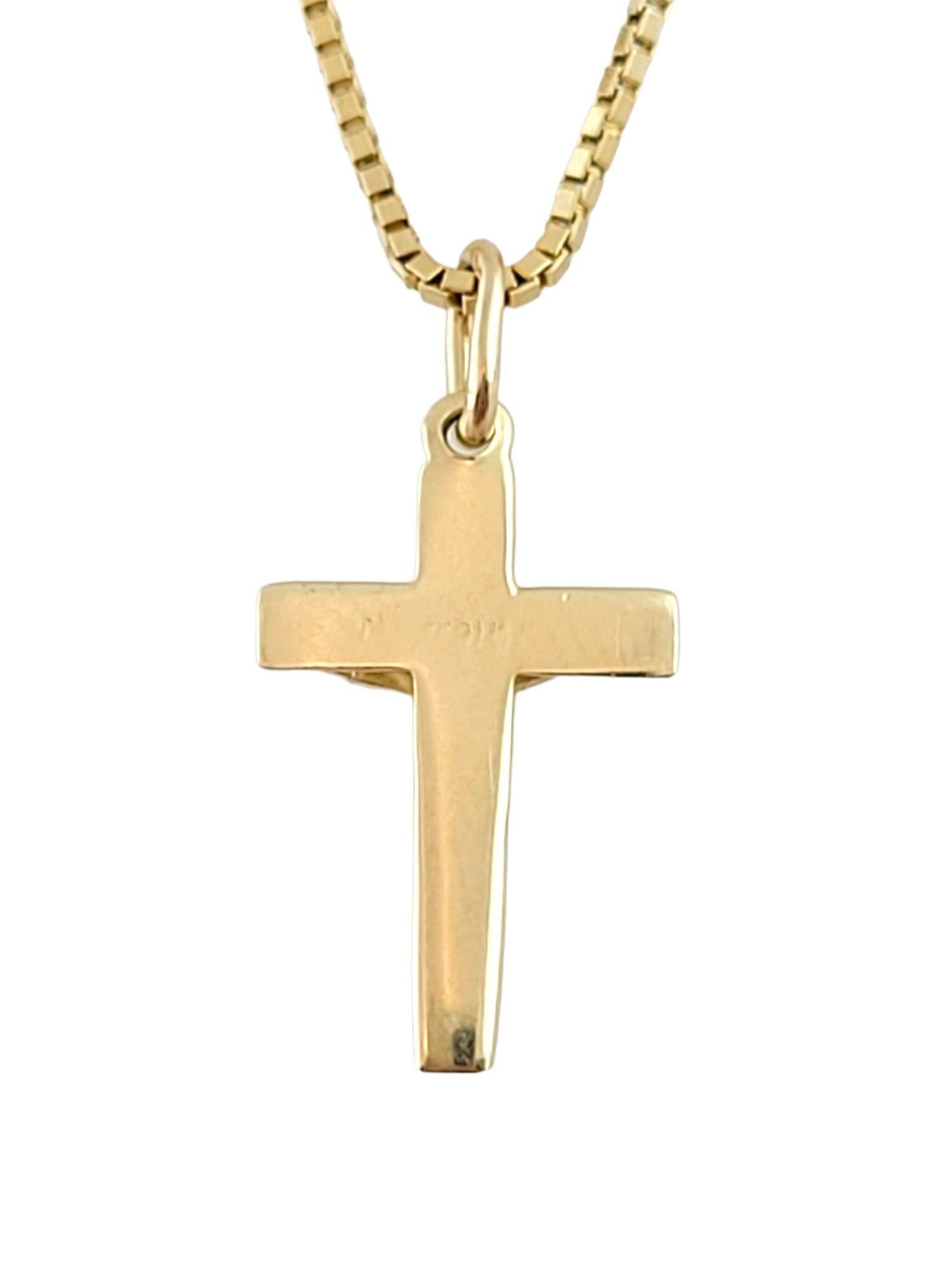 Women's 14K Yellow Gold Box Chain with Cross Pendant #14870 For Sale