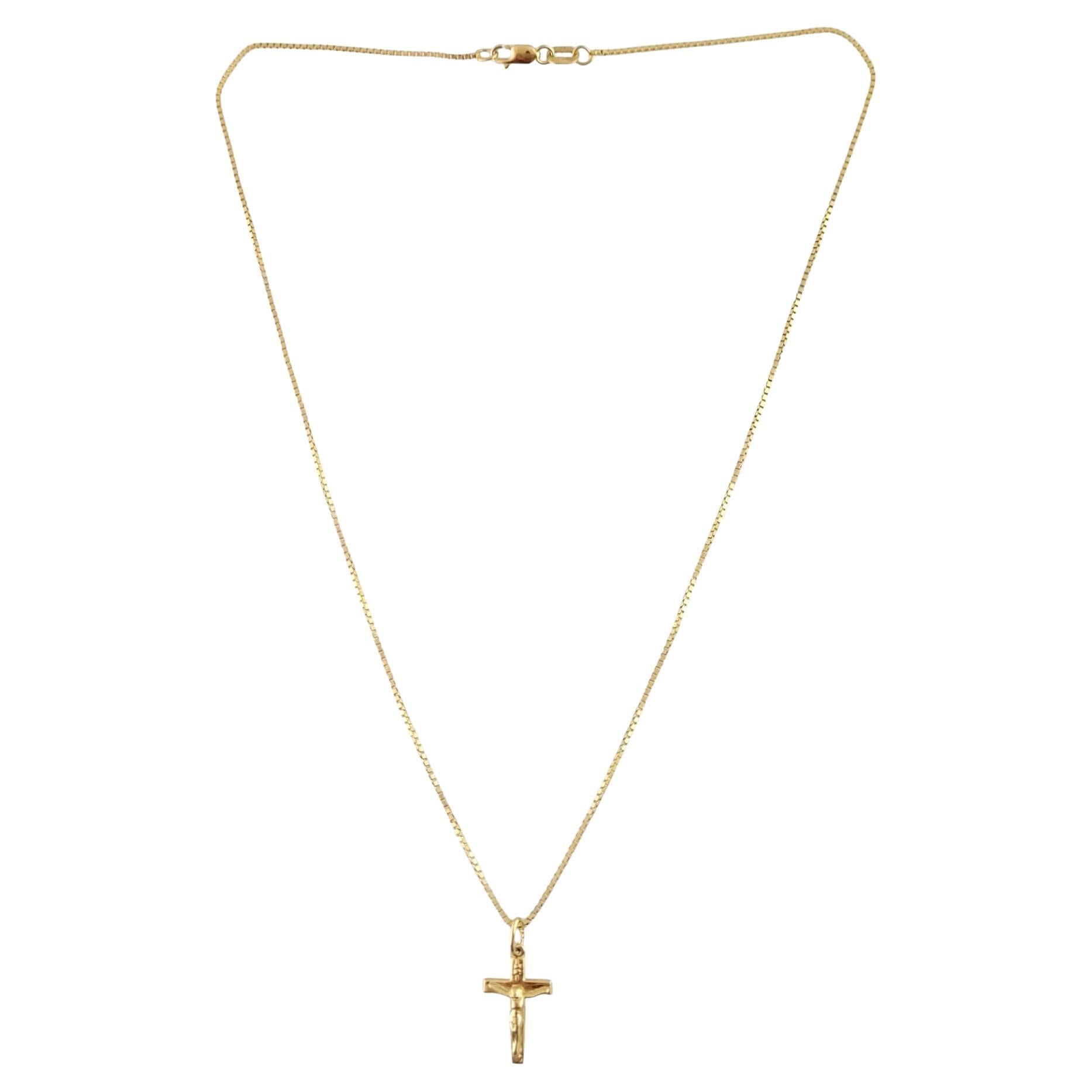 14K Yellow Gold Box Chain with Cross Pendant #14870