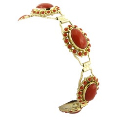 Bracelet en or jaune 14k serti de corail - 20 cm de long - 18,6 grammes