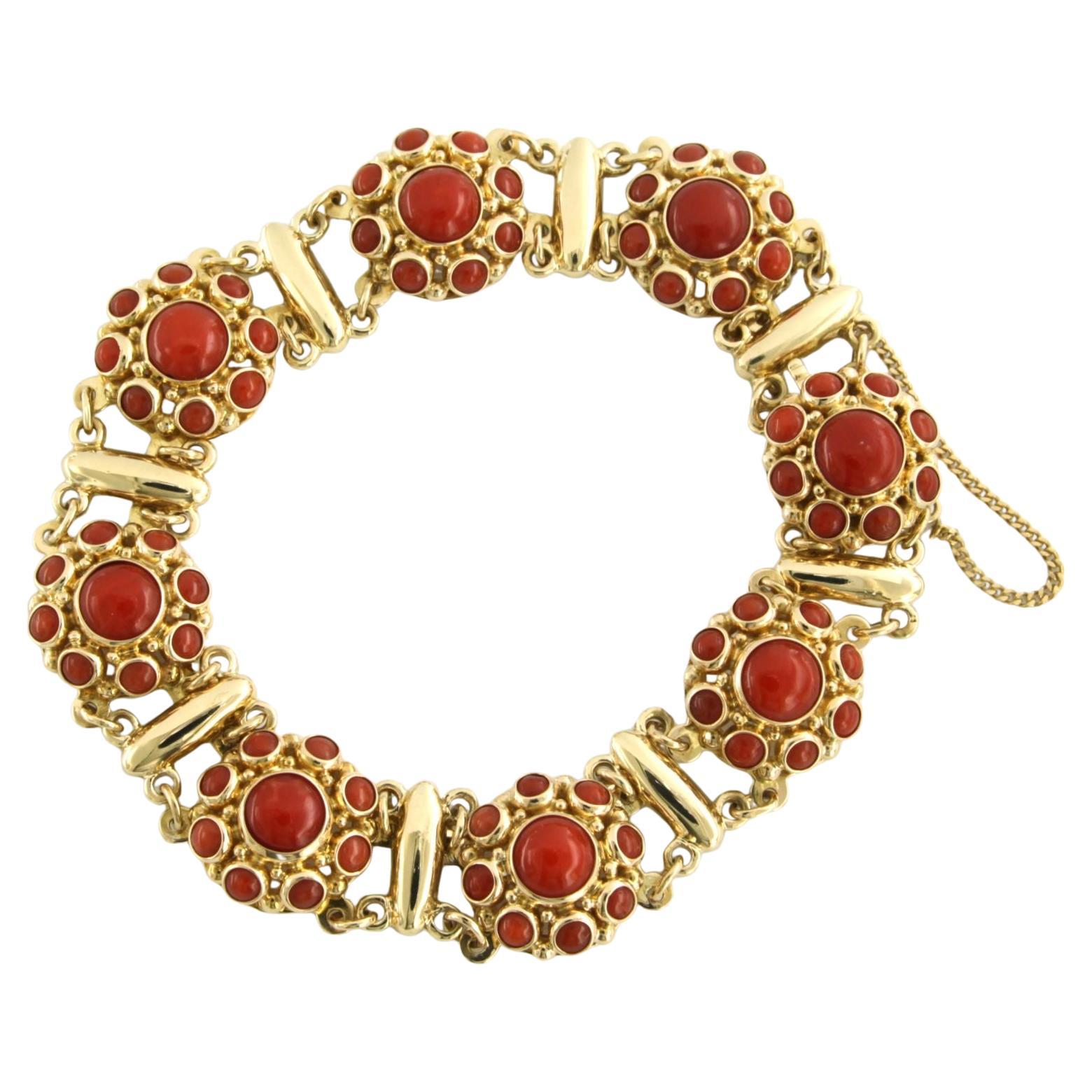 14k yellow gold bracelet set with Corallium Rubrum - 21.8 grams - 19 cm long