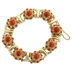 14 Karat Gelbgold Armband mit Korallenrubrum - 21,8 Gramm - 19 cm lang