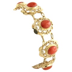 Armband aus 14k Gelbgold, besetzt mit Corallium Rubrum - 22,7 Gramm - 19,5 cm lang