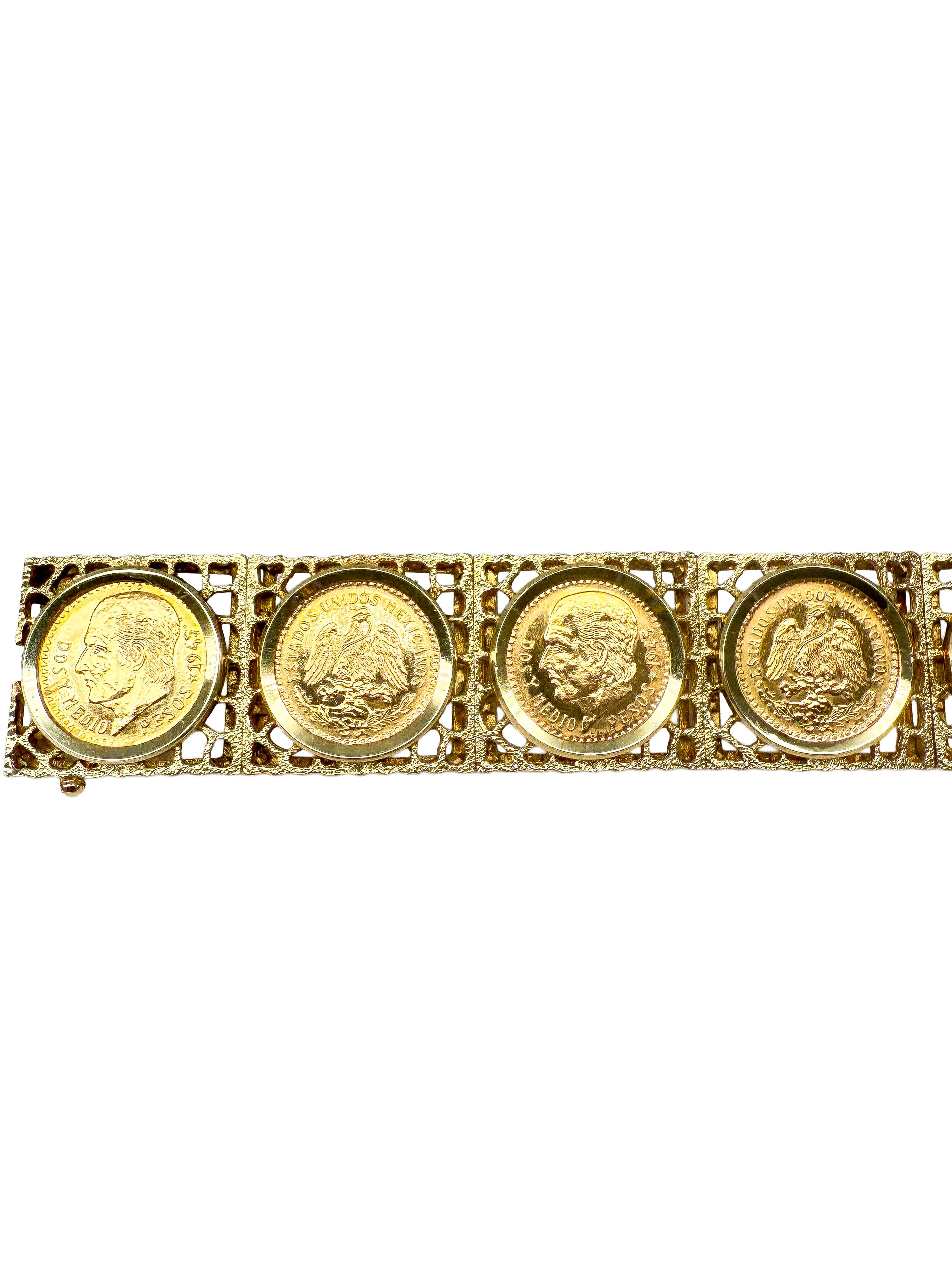 14K Gelbgold Armband mit mexikanischen 900 Goldmünzen im Zustand „Gut“ im Angebot in Berlin, DE