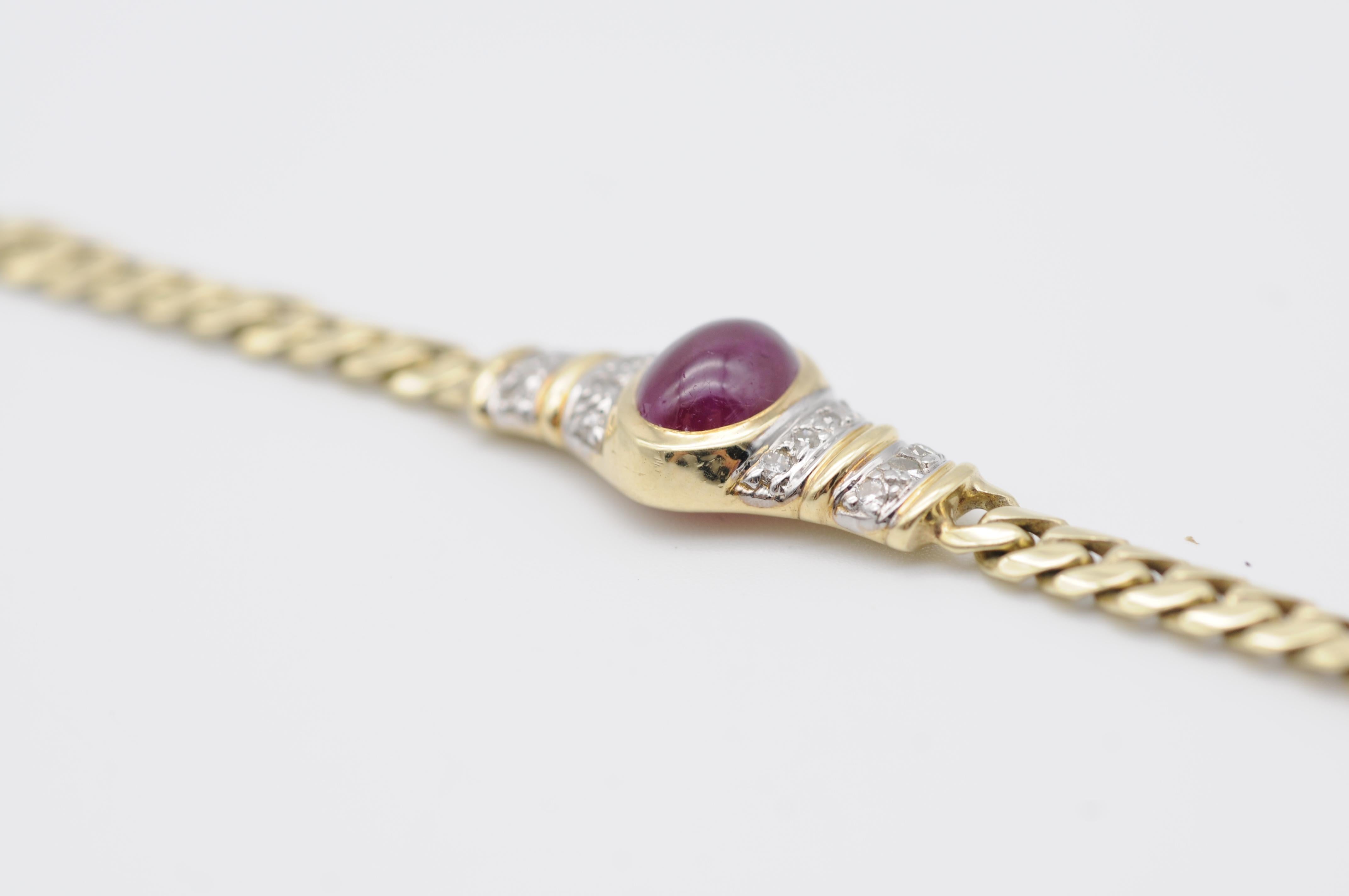 14K yellow gold bracelet with red cabochon and diamonds For Sale 7