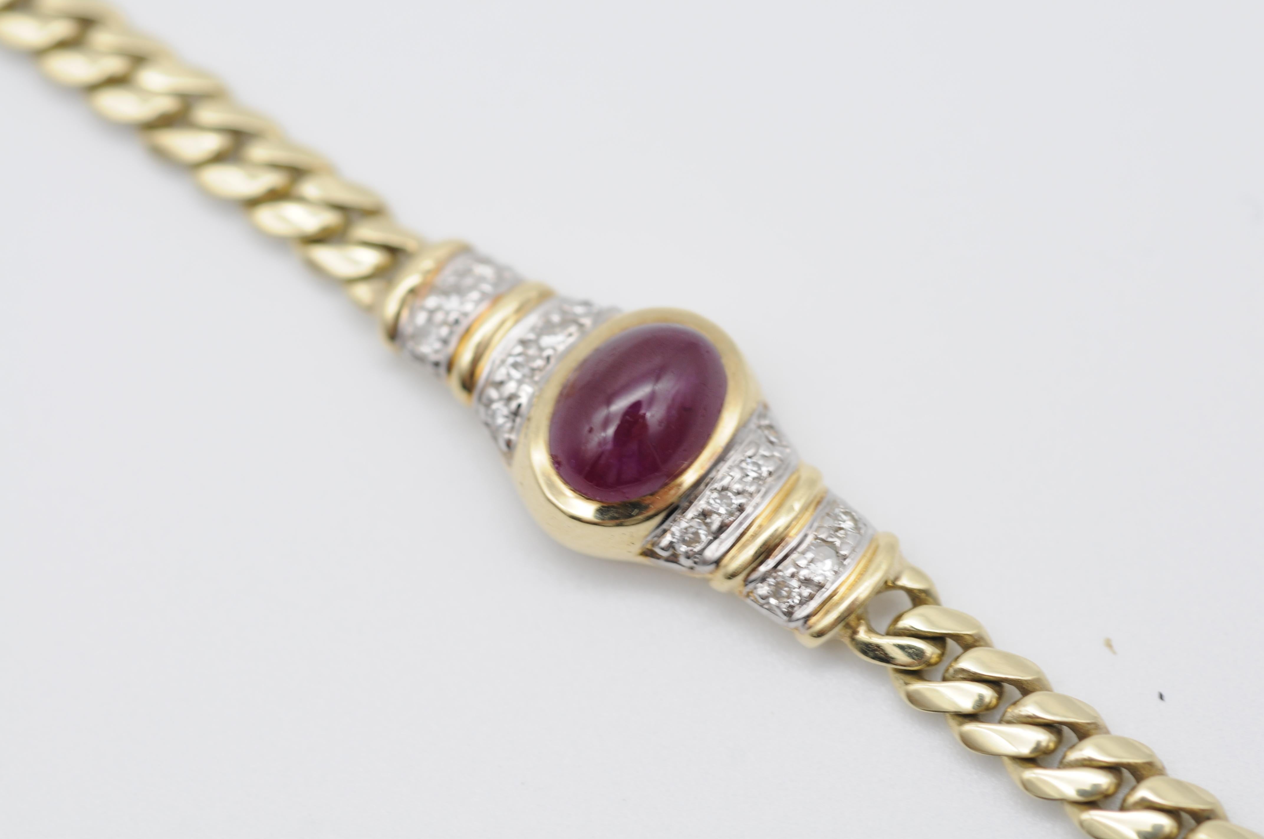 14K yellow gold bracelet with red cabochon and diamonds For Sale 4