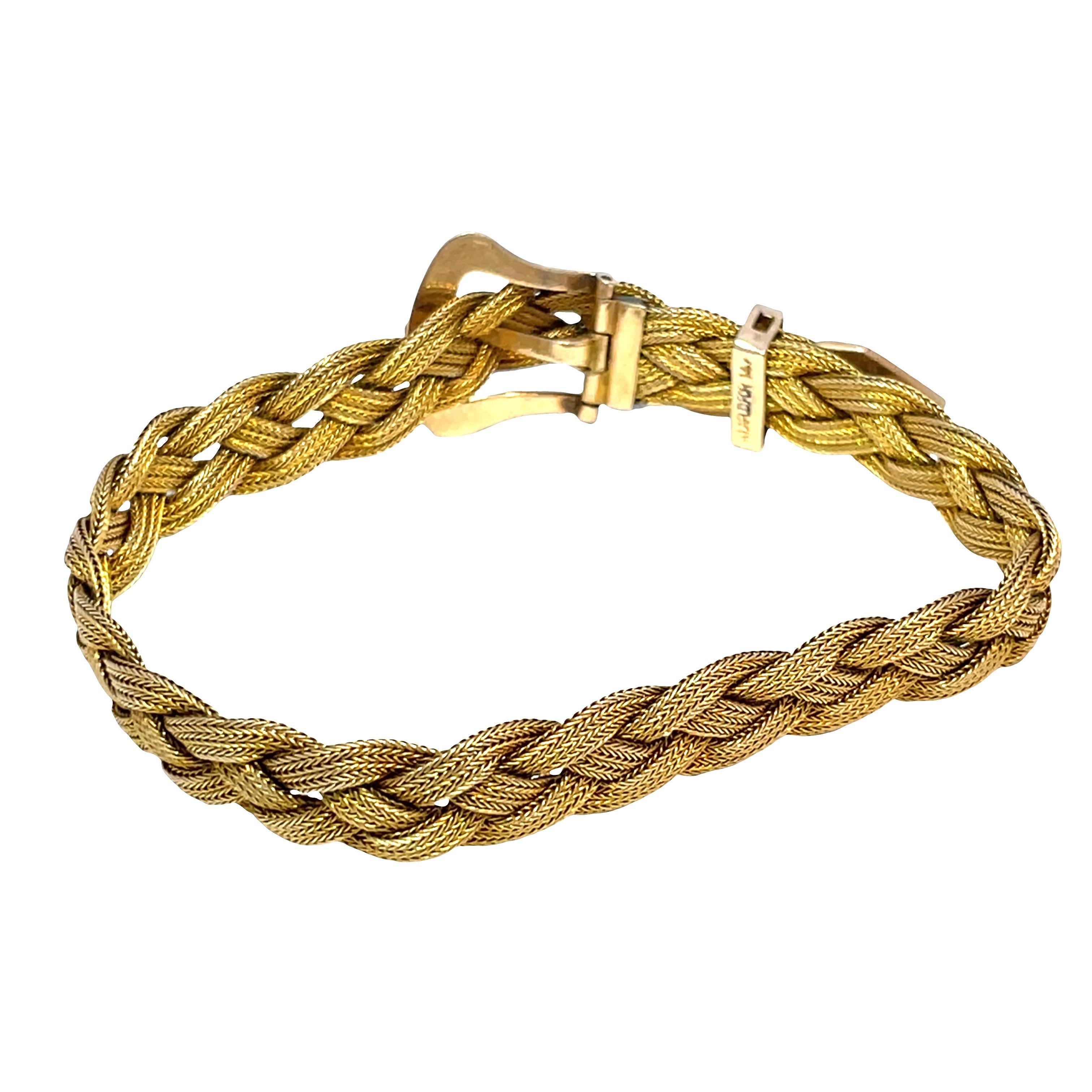 14k Yellow Gold Braided Belt-Style Bracelet - 14.91gm