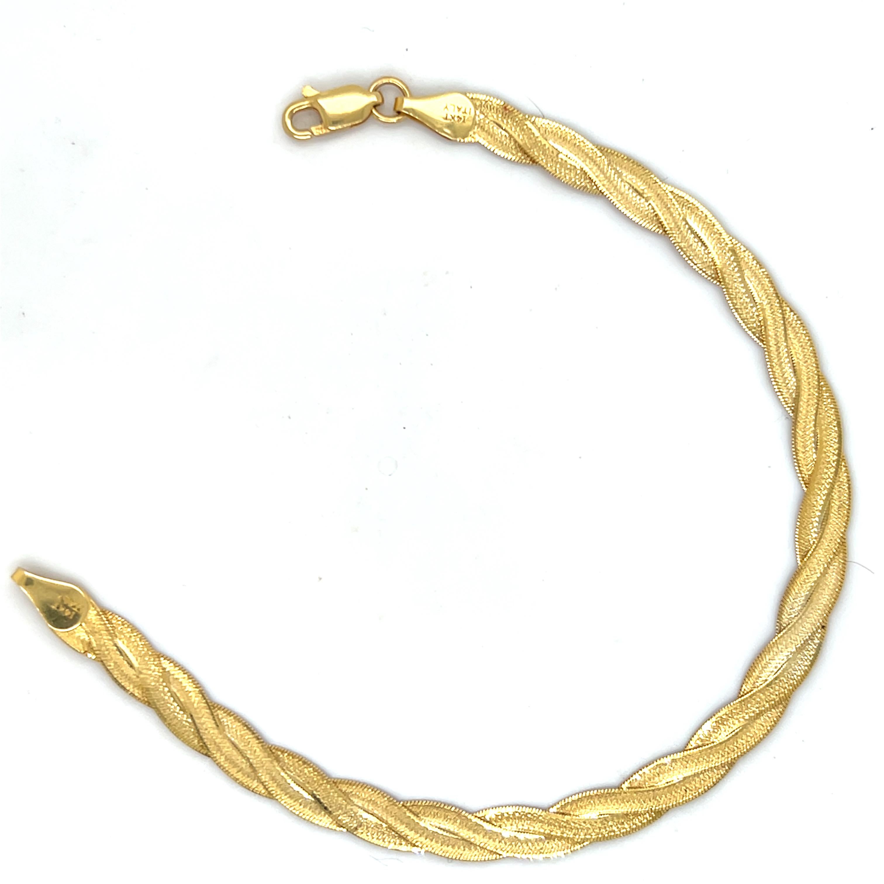 Women's or Men's 14k Yellow Gold Braided Herringbone 7 inch Bracelet