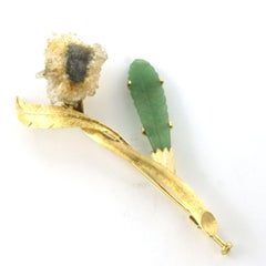 14k yellow gold brooch set with amethyst and jade 17.2 grams
