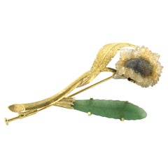 14k yellow gold brooch set with amethyst and jade 17.2 grams