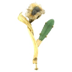 14k yellow gold brooch set with amethyst and jade 17.2 grams