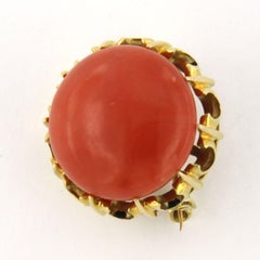 14k yellow gold brooch with coral – 8.7 grams