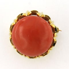 14k yellow gold brooch with coral – 8.7 grams