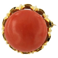 14k yellow gold brooch with coral – 8.7 grams