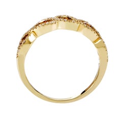 14 Karat Yellow Gold Brown and White Diamond Braided Band Ring