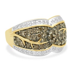 14K Yellow Gold Brown and White Diamond Ring