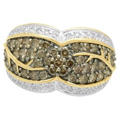 14K Yellow Gold Brown and White Diamond Ring