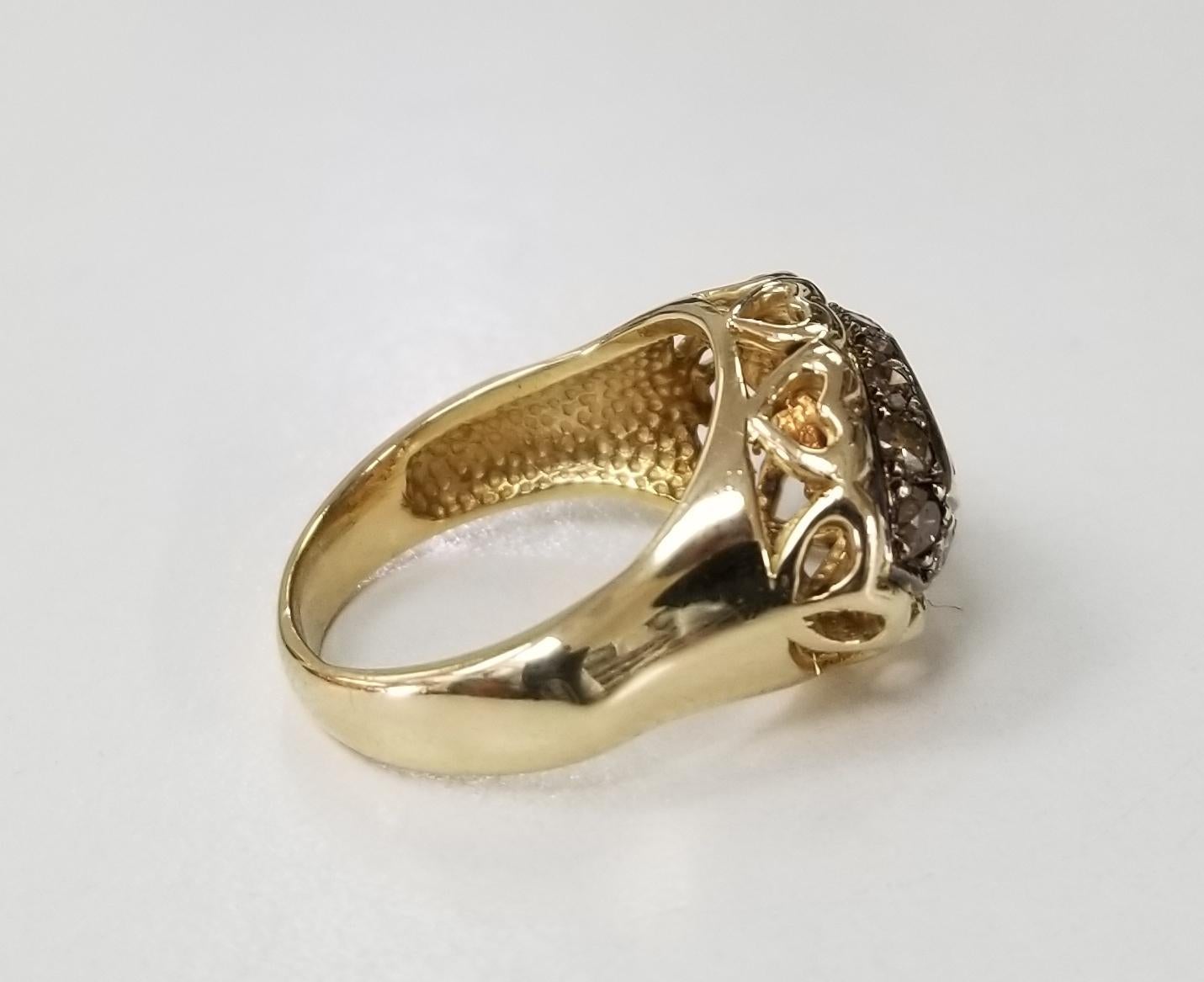 Contemporary 14 Karat Yellow Gold Brown Diamond Halo Ring Containing 1 Marquise Cut Diamond