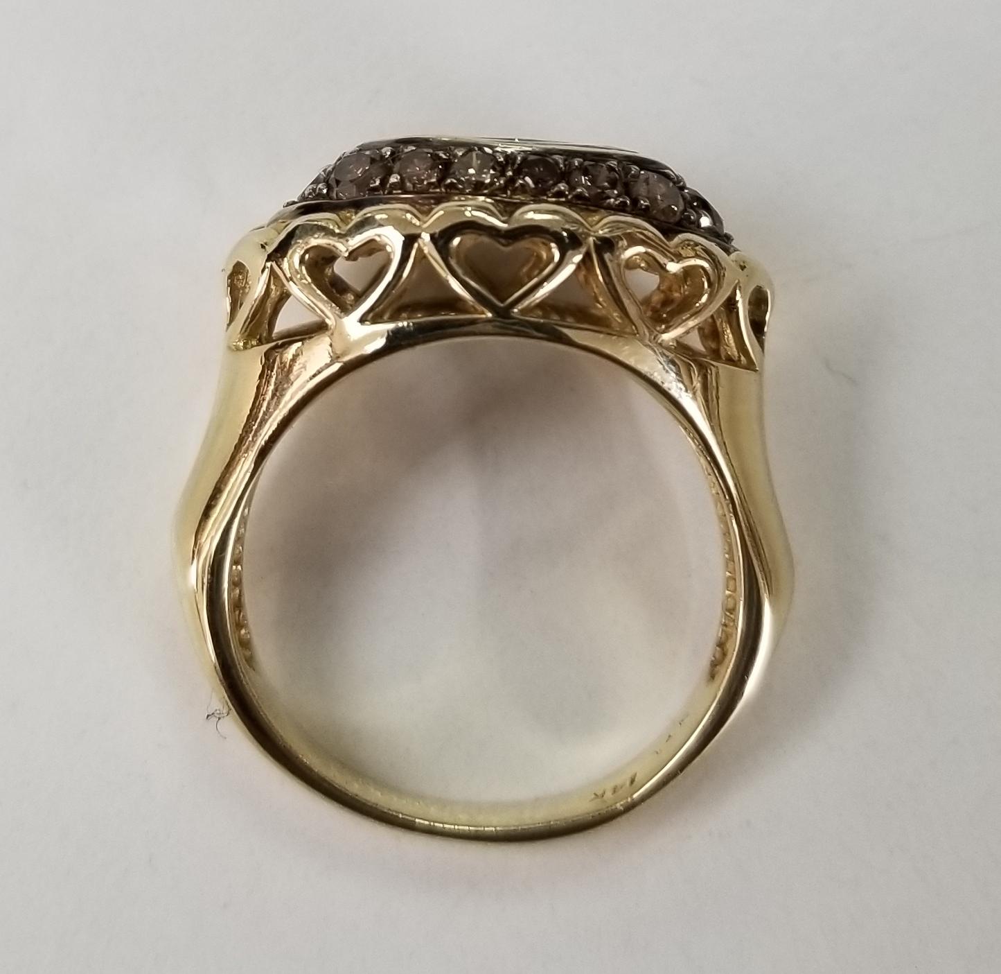 Women's or Men's 14 Karat Yellow Gold Brown Diamond Halo Ring Containing 1 Marquise Cut Diamond
