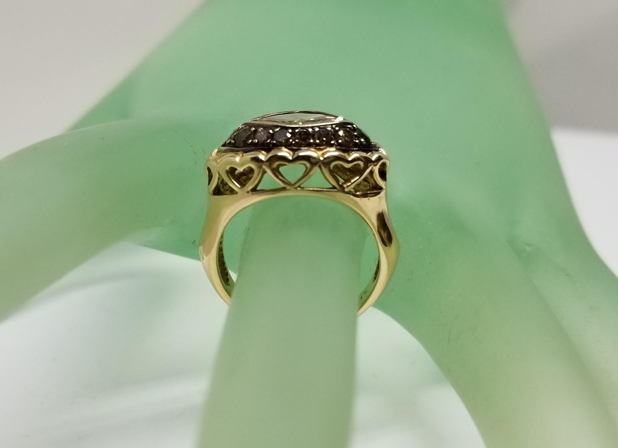 14 Karat Yellow Gold Brown Diamond Halo Ring Containing 1 Marquise Cut Diamond 2