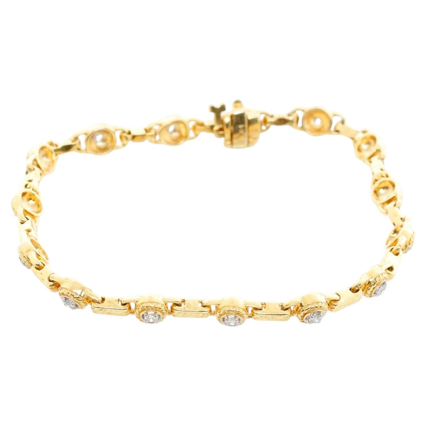14K Yellow Gold Brushed Diamond Bracelet For Sale