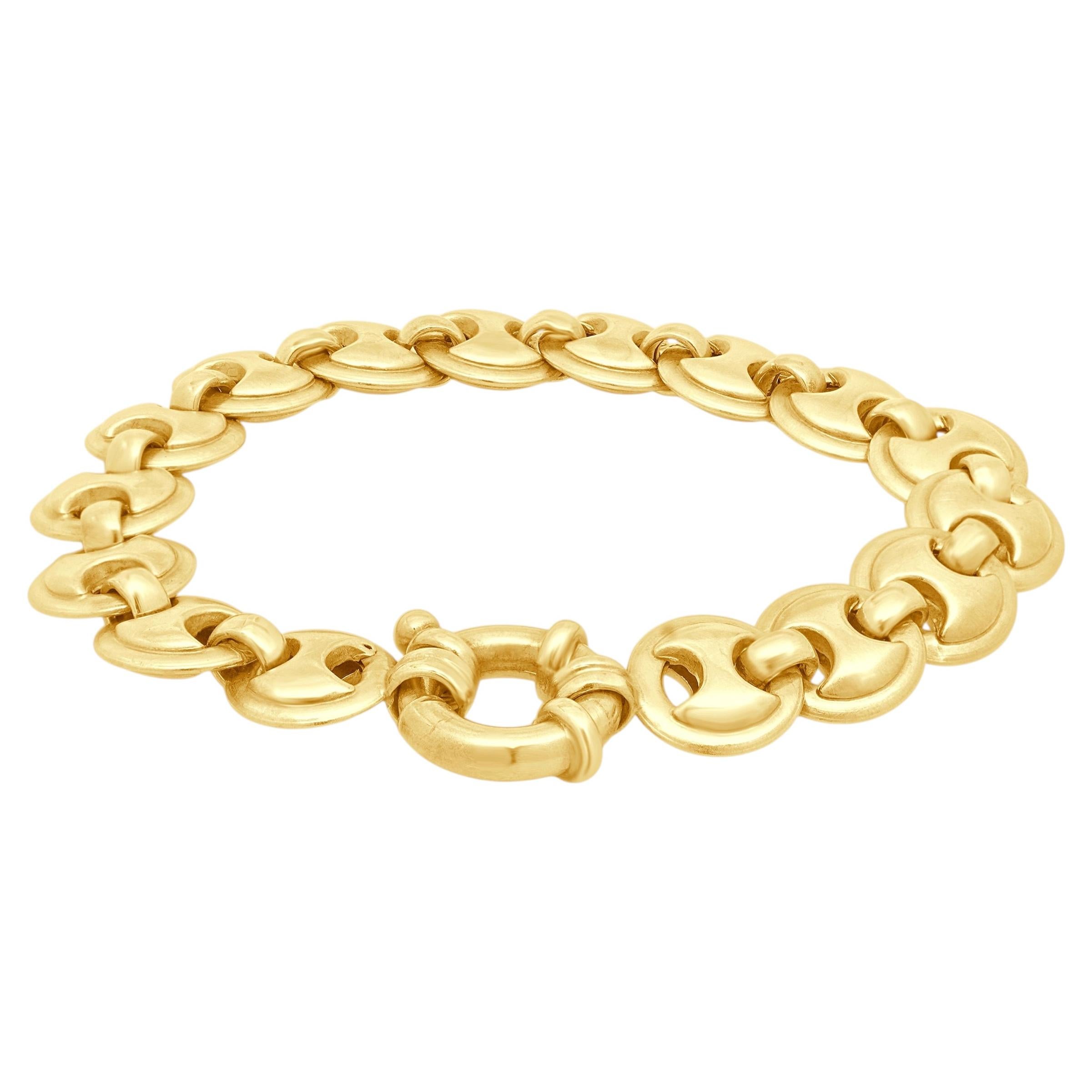 14K Yellow Gold Brushed Puffed Gucci Link Bracelet 7.75" For Sale