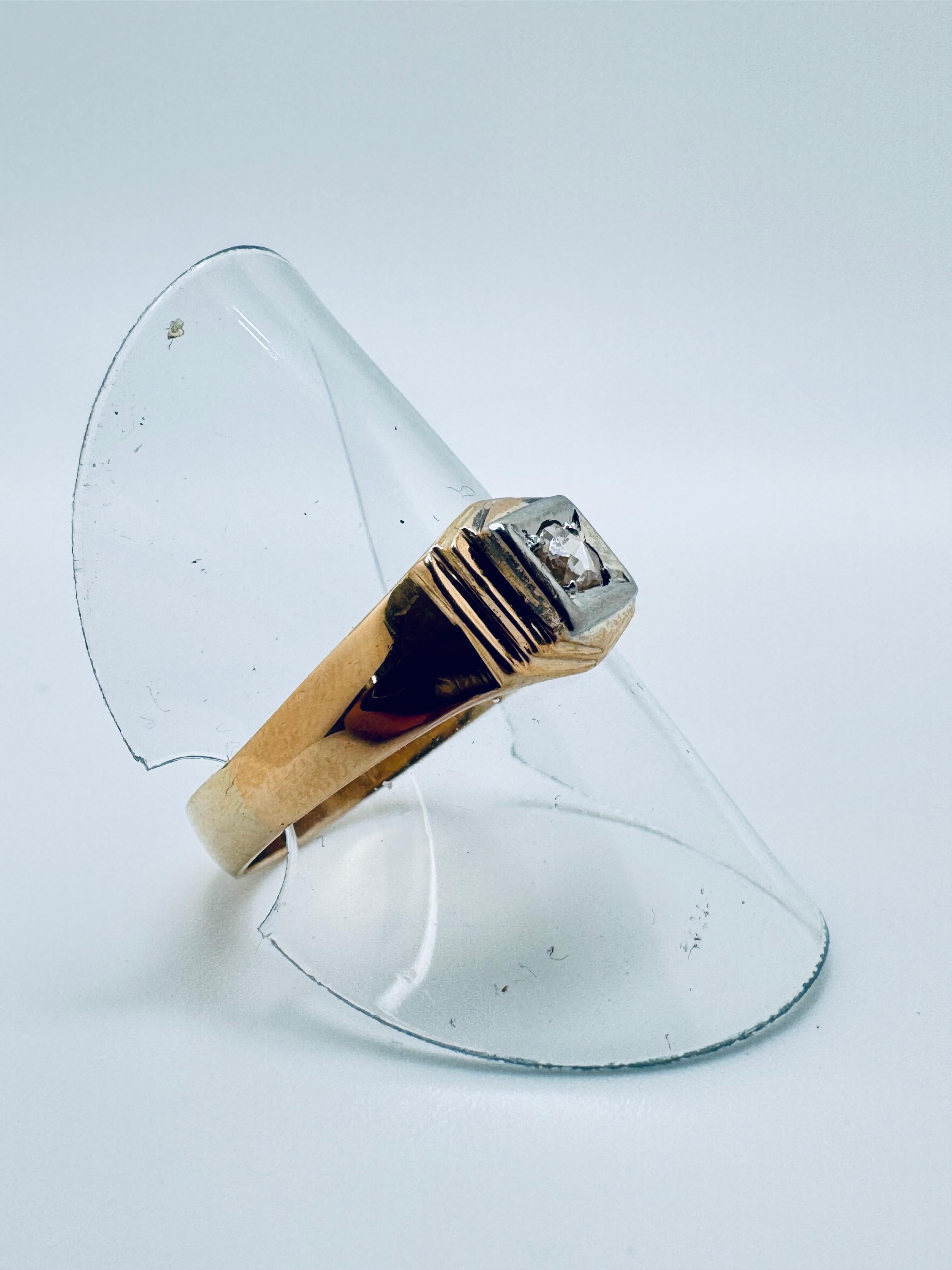 Bague à chaton en or jaune 14K avec diamant brut en vente 4