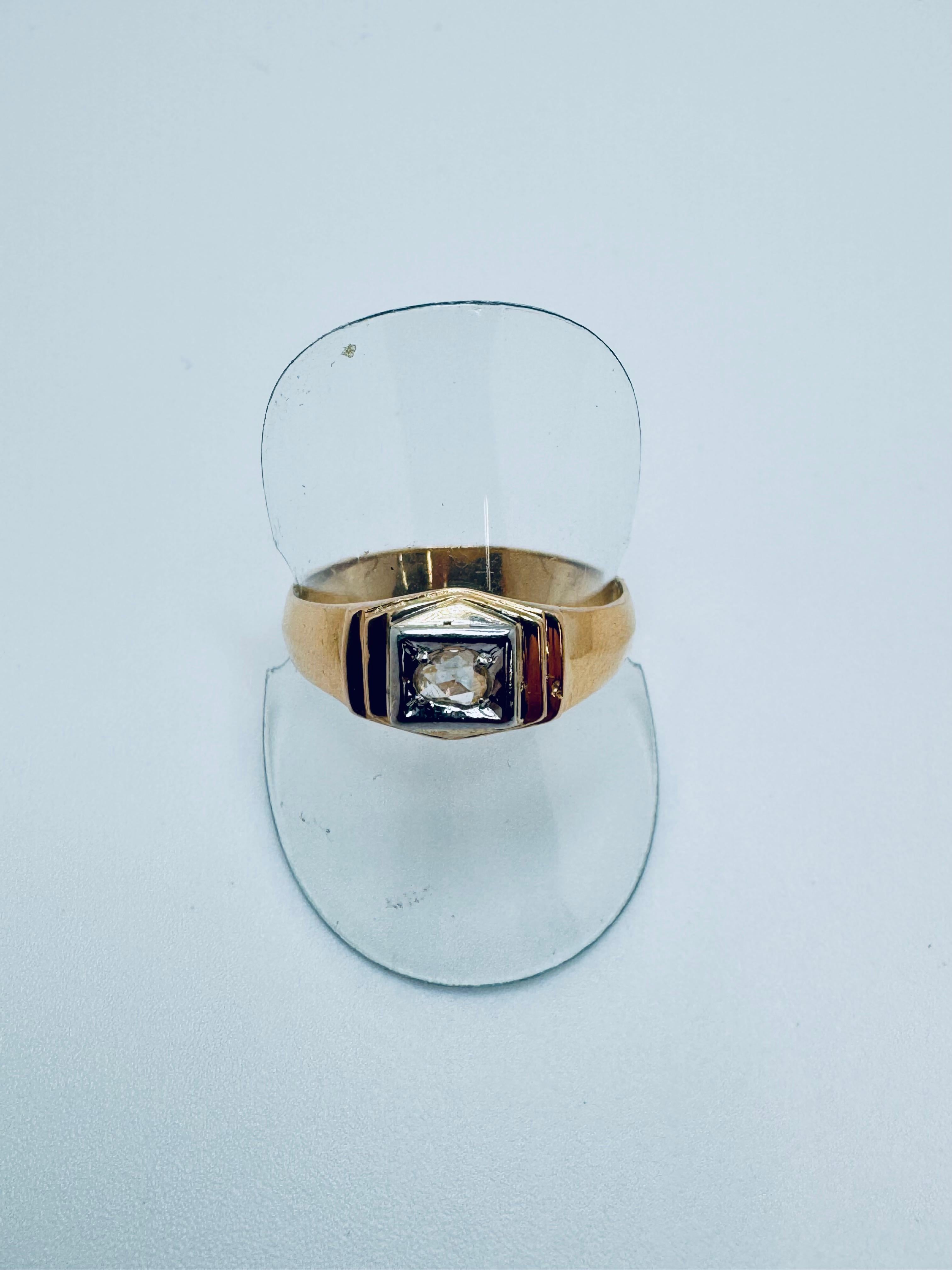 Bague à chaton en or jaune 14K avec diamant brut Unisexe en vente