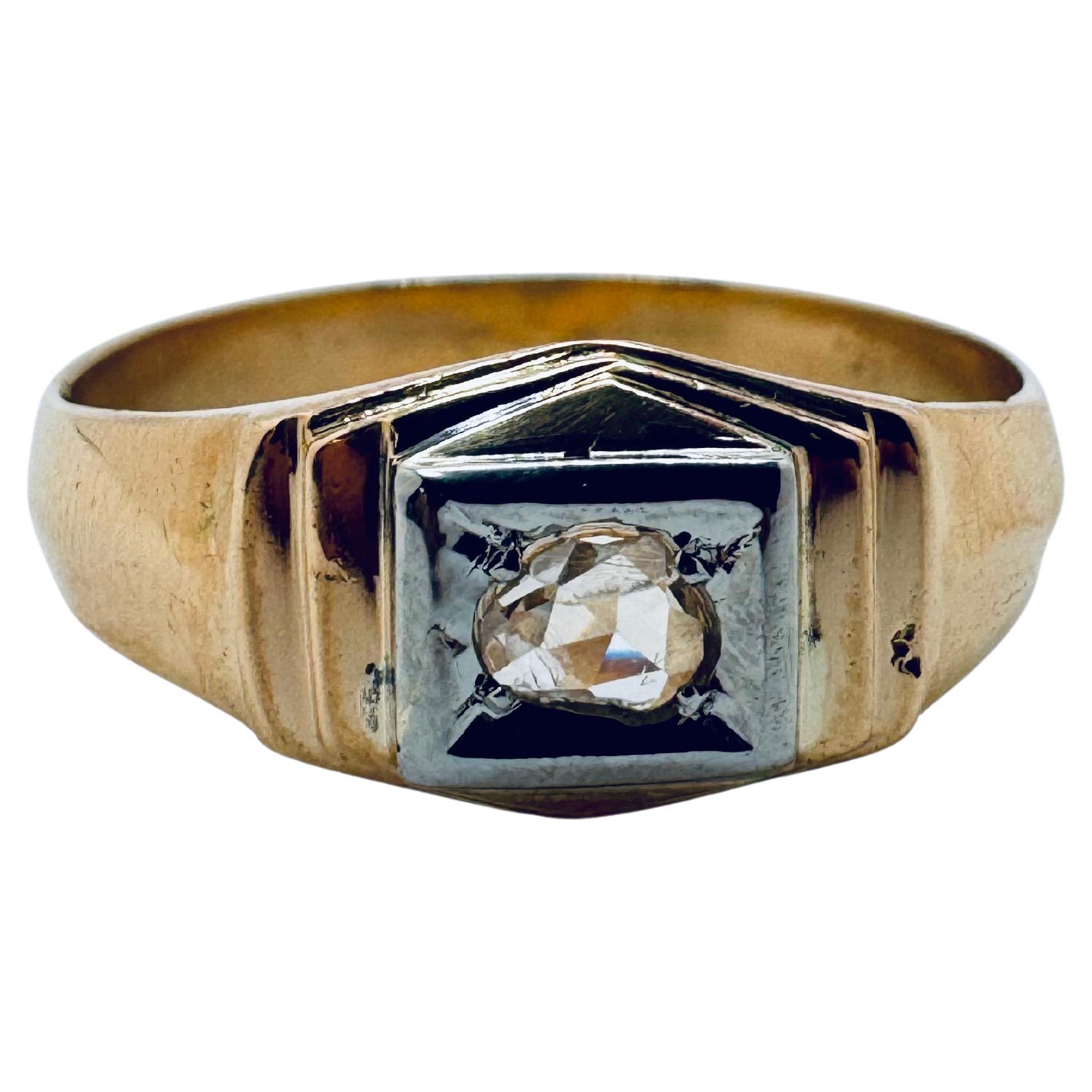 Bague à chaton en or jaune 14K avec diamant brut