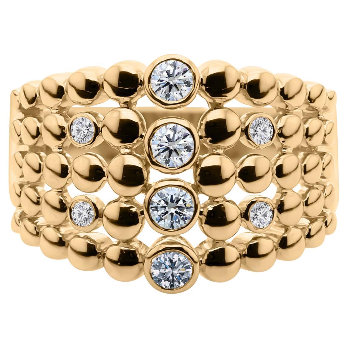 For Sale:  14k Yellow Gold Bubbles Diamond Studded Statement Band Ring