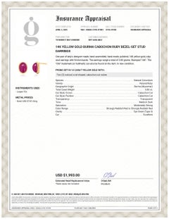 14K Yellow Gold Burma Cabochon Ruby Bezel-Set Stud Earrings