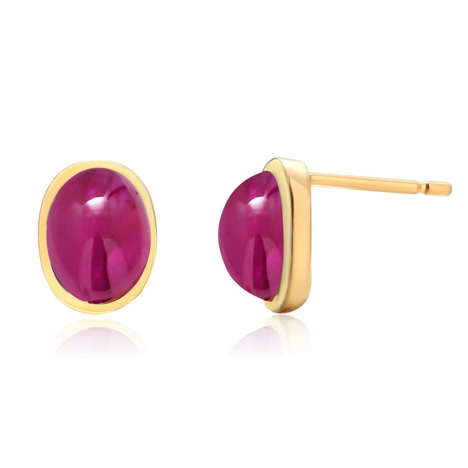 14K Yellow Gold Burma Cabochon Ruby Bezel-Set Stud Earrings 1