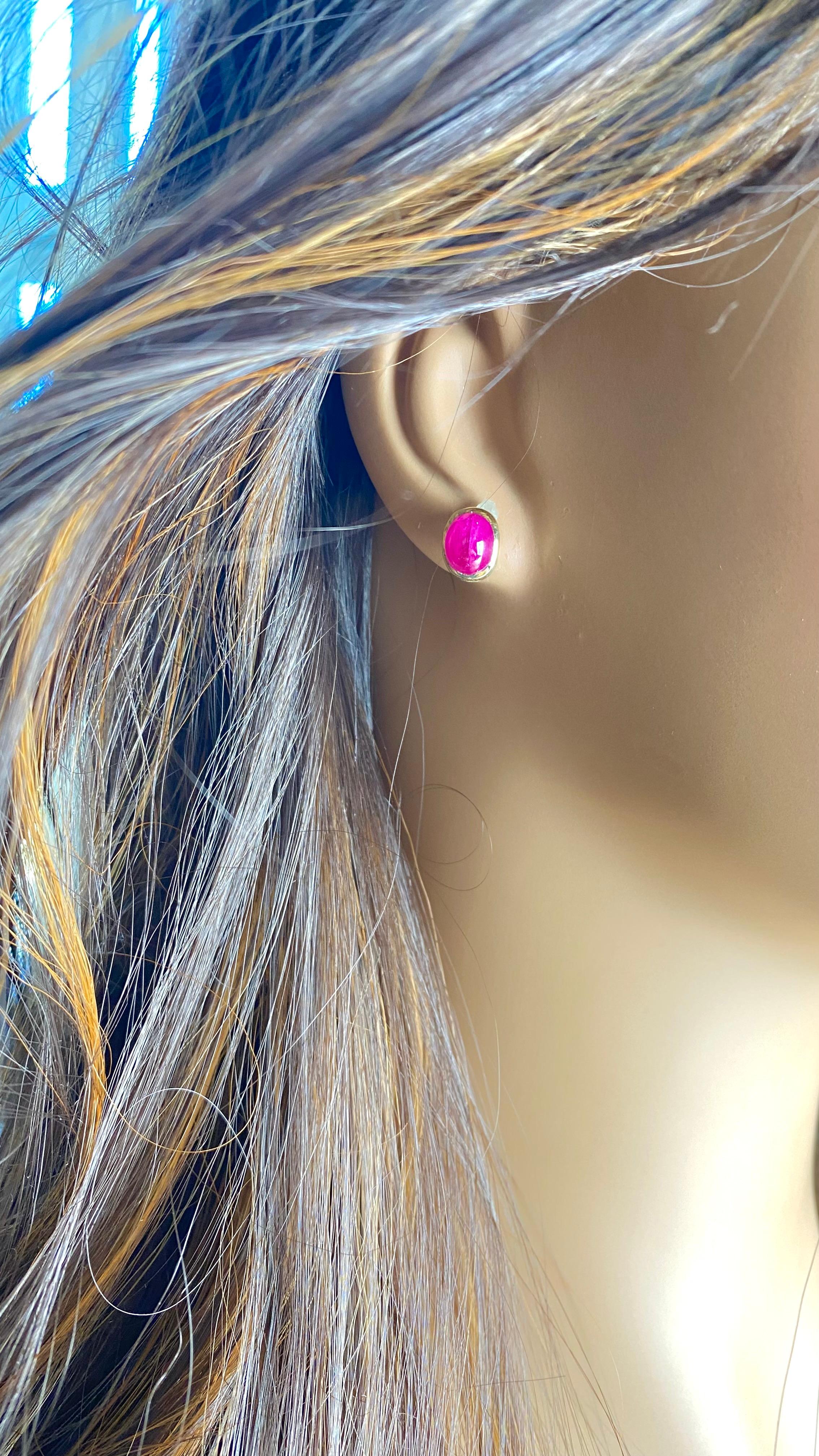 14K Yellow Gold Burma Cabochon Ruby Bezel-Set Stud Earrings 2