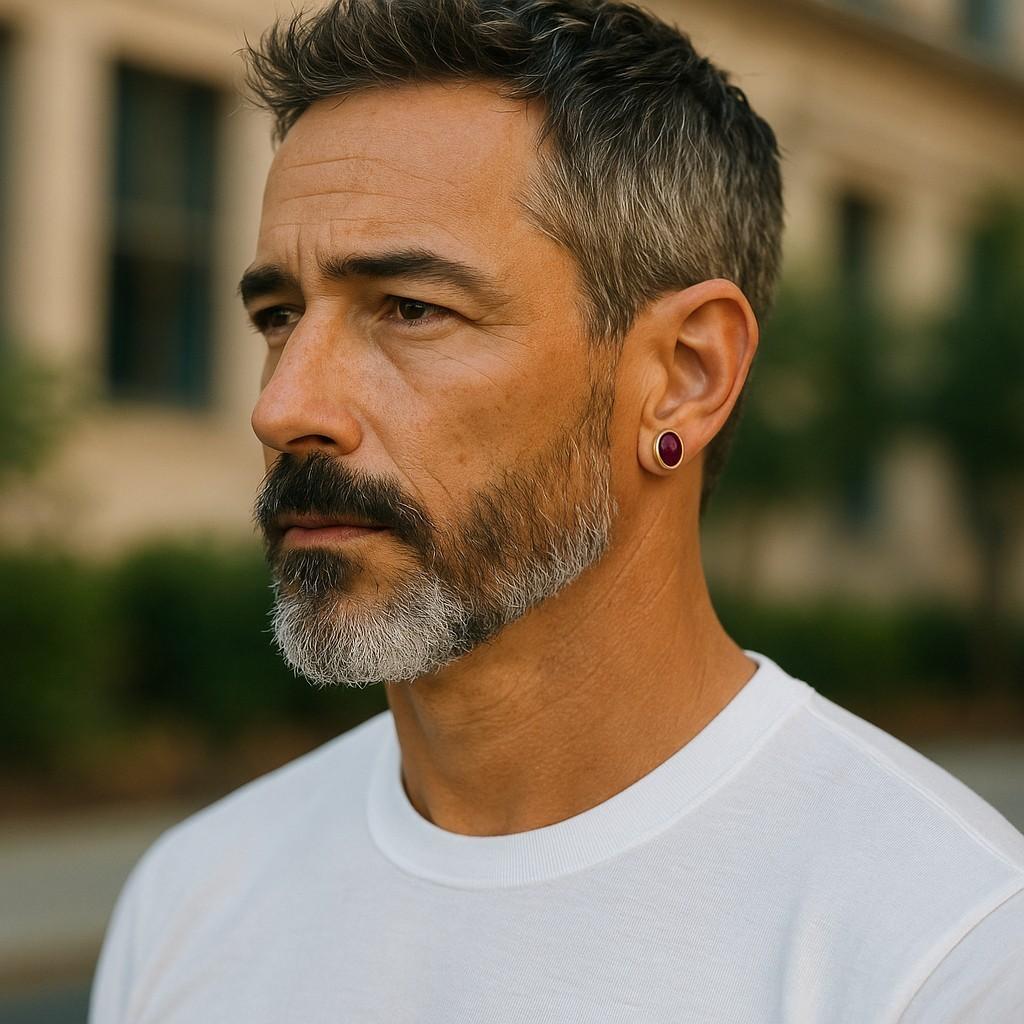 14K Yellow Gold Burma Cabochon Ruby Bezel-Set Stud Earrings In New Condition In New York, NY