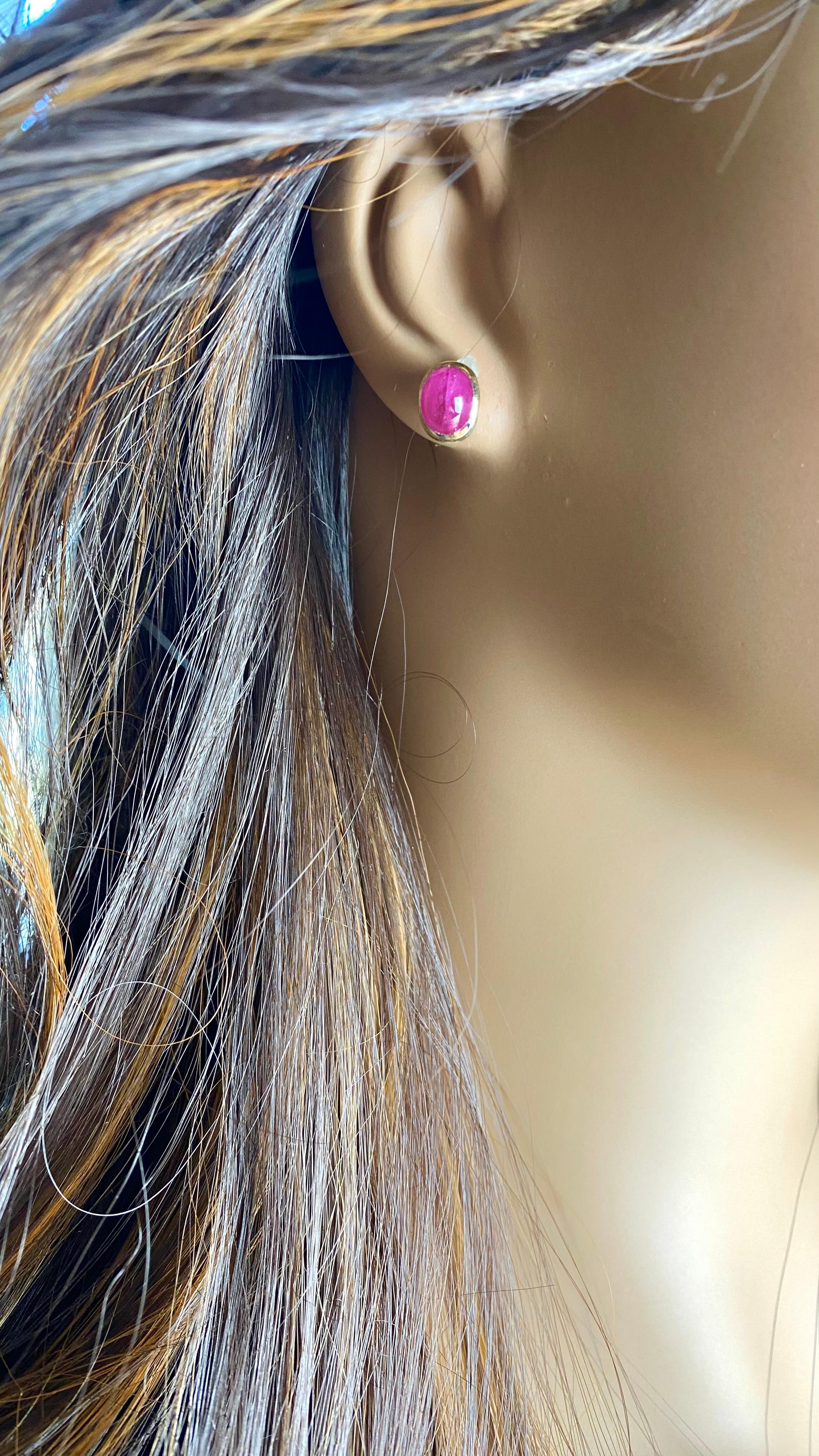 14K Yellow Gold Burma Cabochon Ruby Bezel-Set Stud Earrings 3