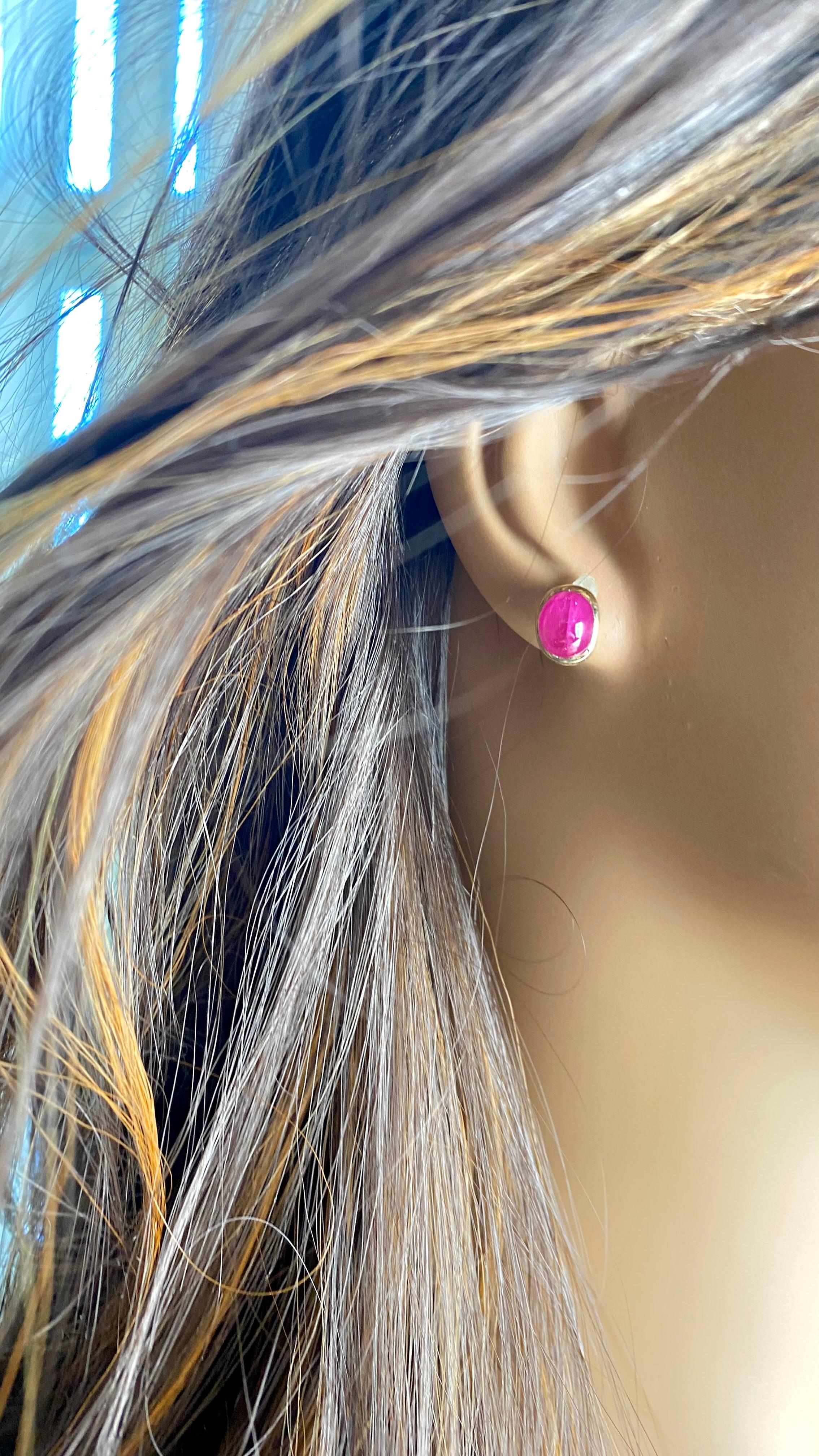 14K Yellow Gold Burma Cabochon Ruby Bezel-Set Stud Earrings 4