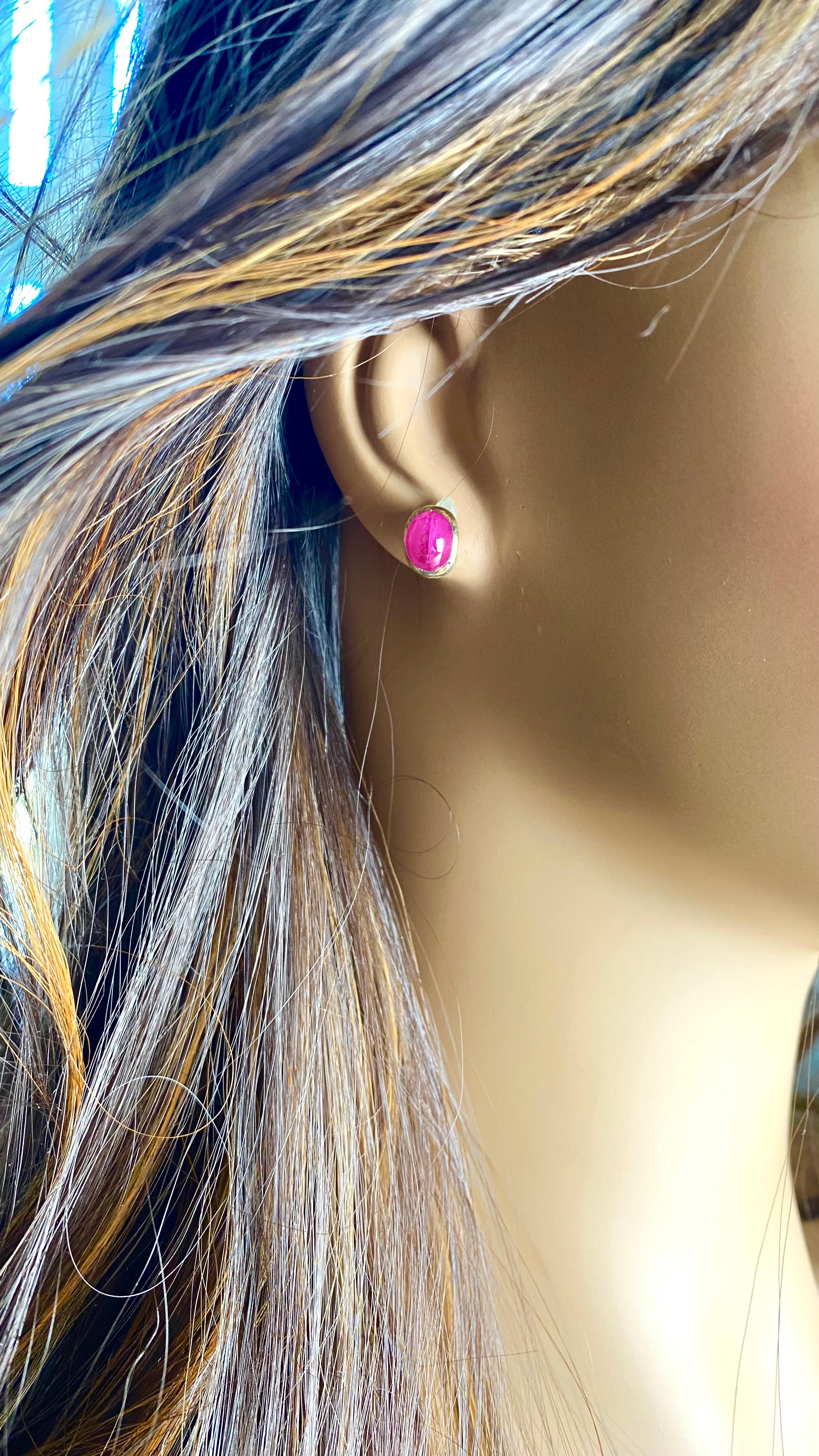 14K Yellow Gold Burma Cabochon Ruby Bezel-Set Stud Earrings 5