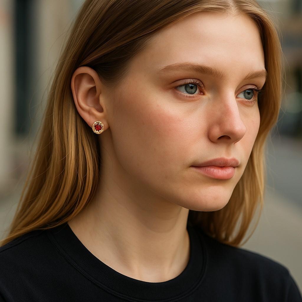 A Timeless Union of Vibrant Color and Refined Brilliance
Indulge in the exquisite beauty of these 14K Yellow Gold Stud Earrings, showcasing a matched pair of Burmese round rubies and surrounded by a luminous halo of fine quality diamonds. With their