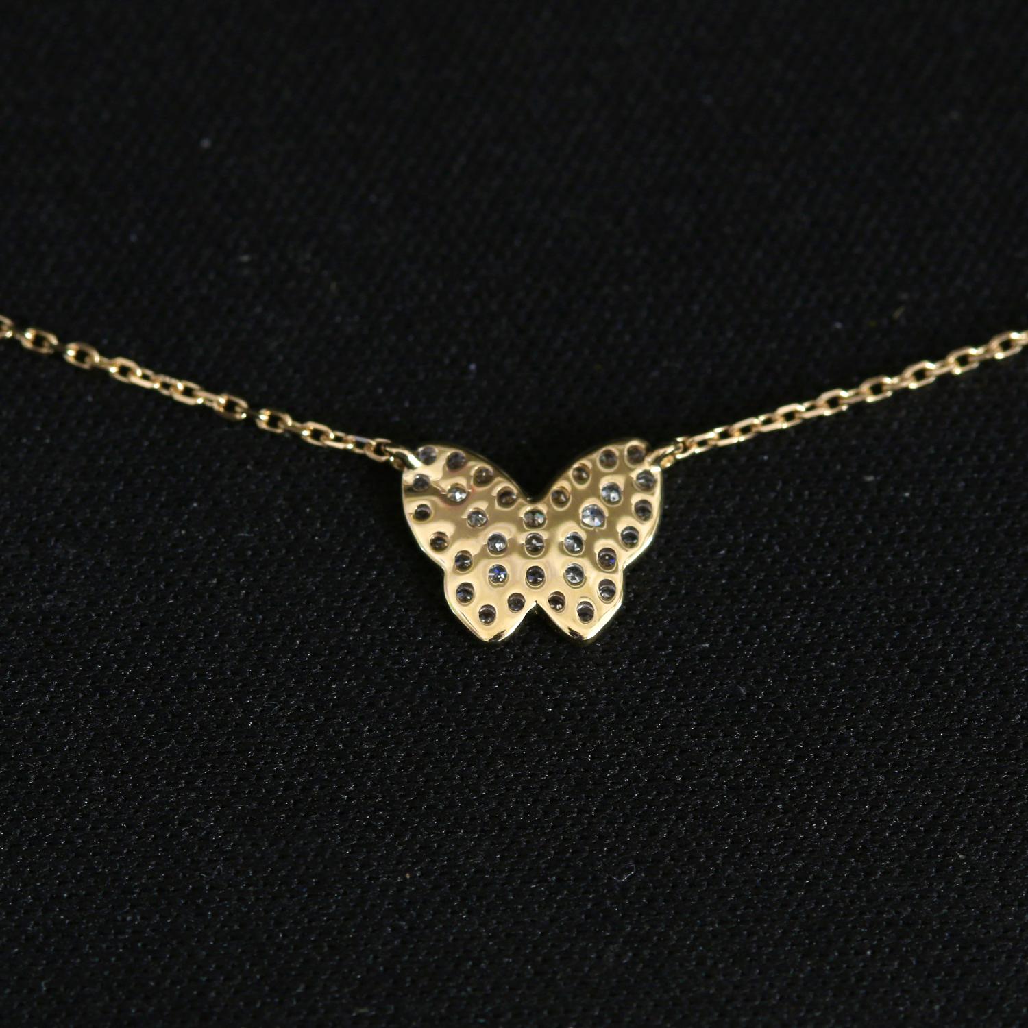 Collier papillon en or jaune 14K avec diamants Excellent état - En vente à Dallas, TX