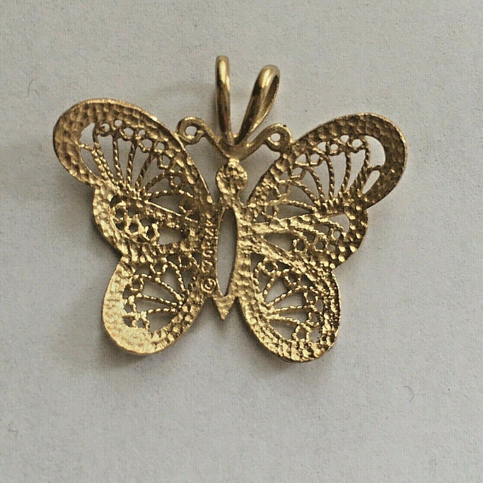 Women's 14k Yellow Gold Butterfly Filigree Necklace Pendant Charm 2.4 Gram For Sale