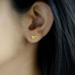 14k Yellow Gold Butterfly Studs Minimalist Cute Gold Butterfly Ear Studs Womens.