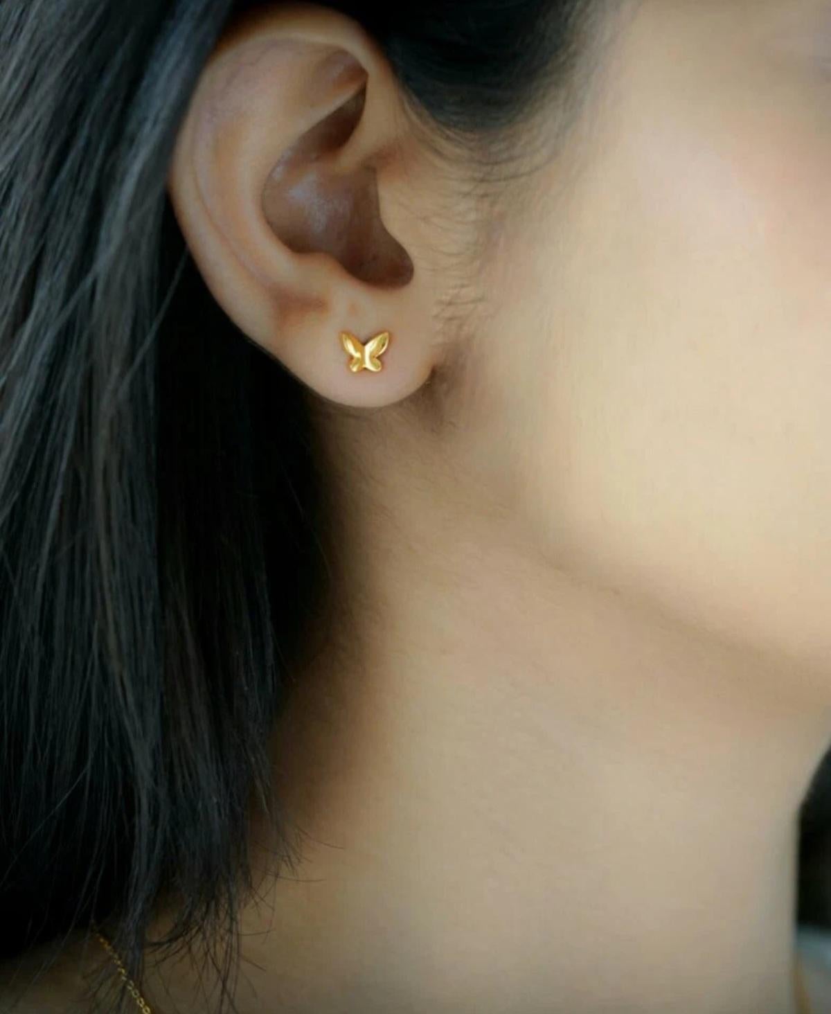 14k Gelbgold Schmetterling Ohrstecker Minimalistisch Niedlich Gold Schmetterling Ohrstecker Damen. im Angebot 2