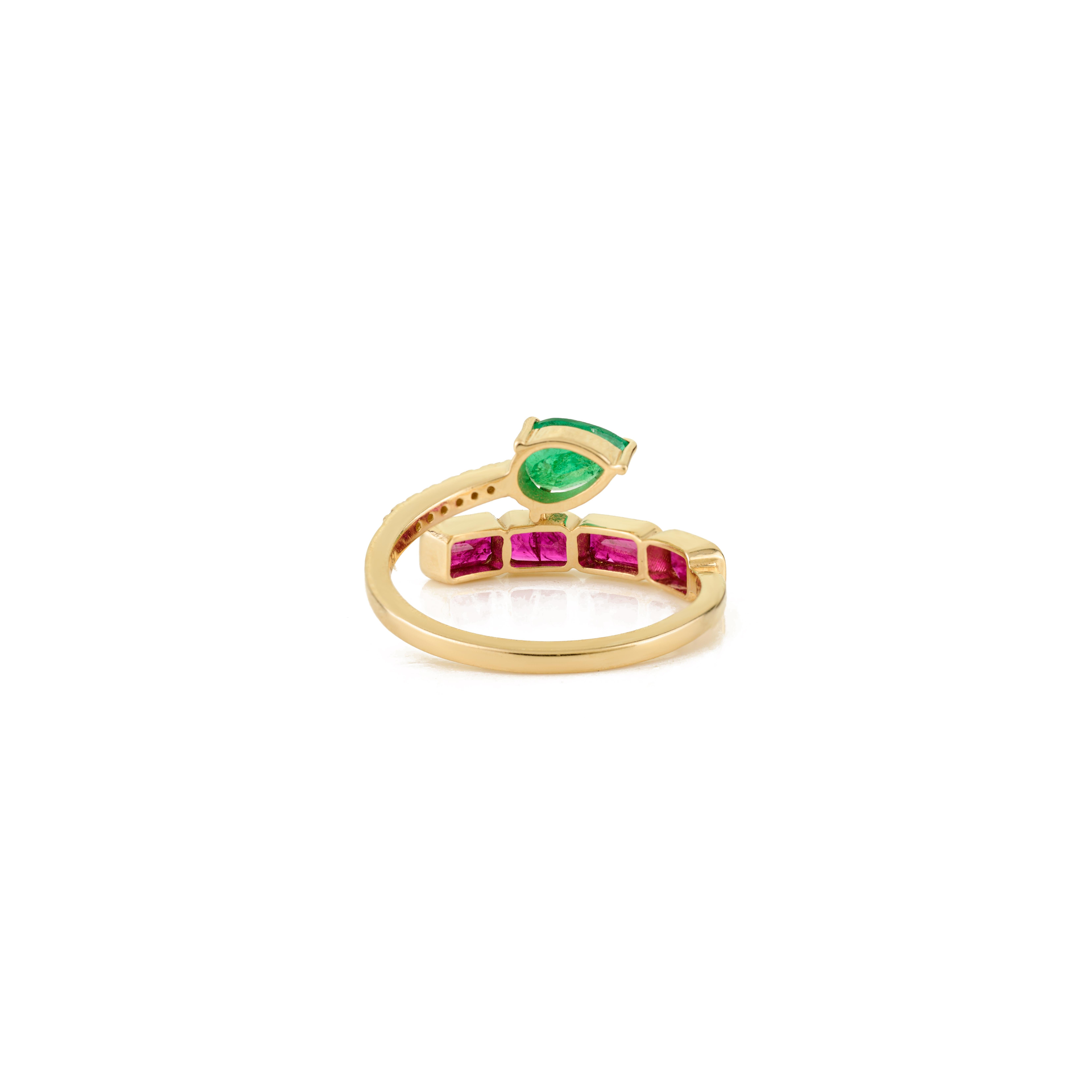 For Sale:  14K Yellow Gold Bypass Cocktail Ring with 1.59 Natural Ruby, Emerald & Diamond 5