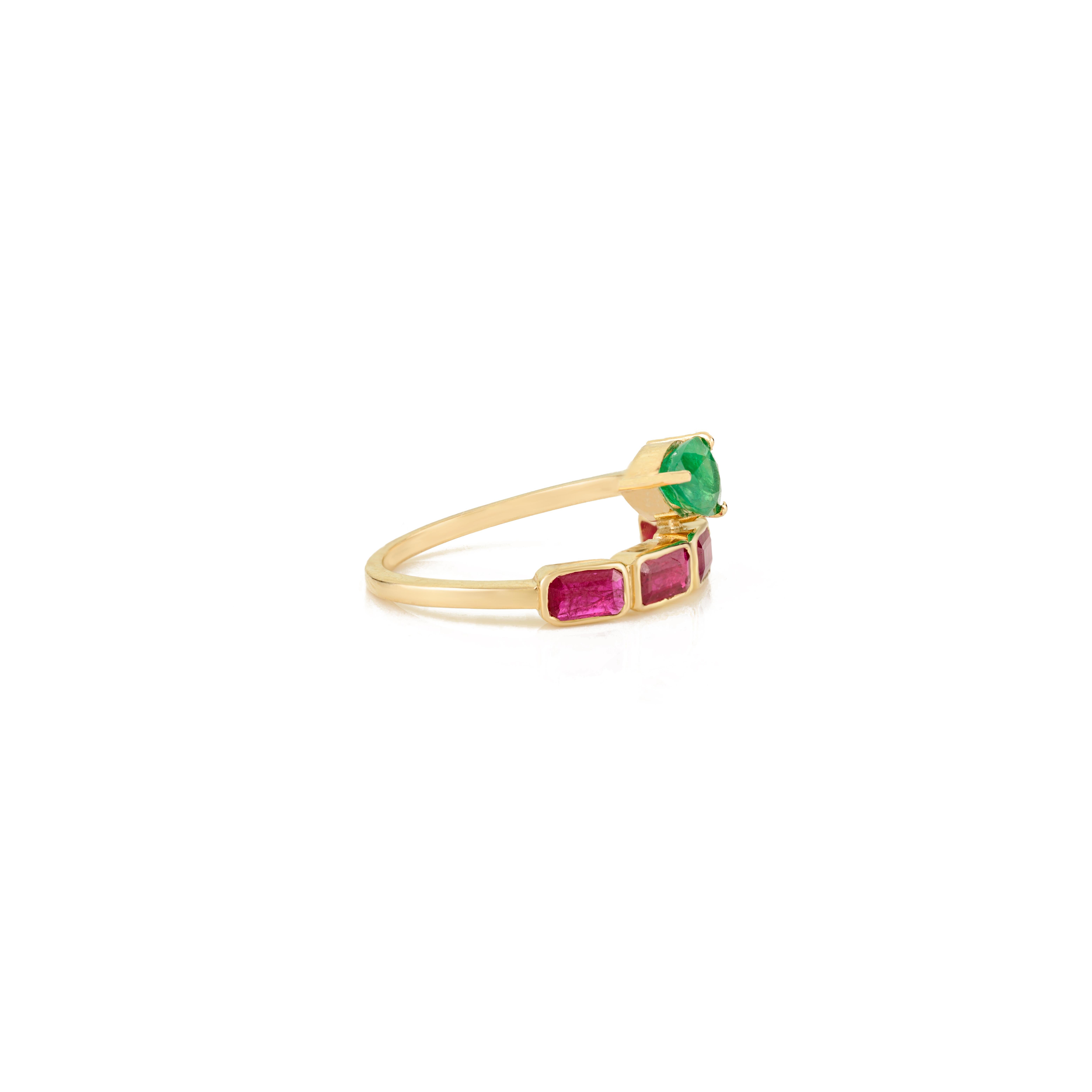 For Sale:  14K Yellow Gold Bypass Cocktail Ring with 1.59 Natural Ruby, Emerald & Diamond 7